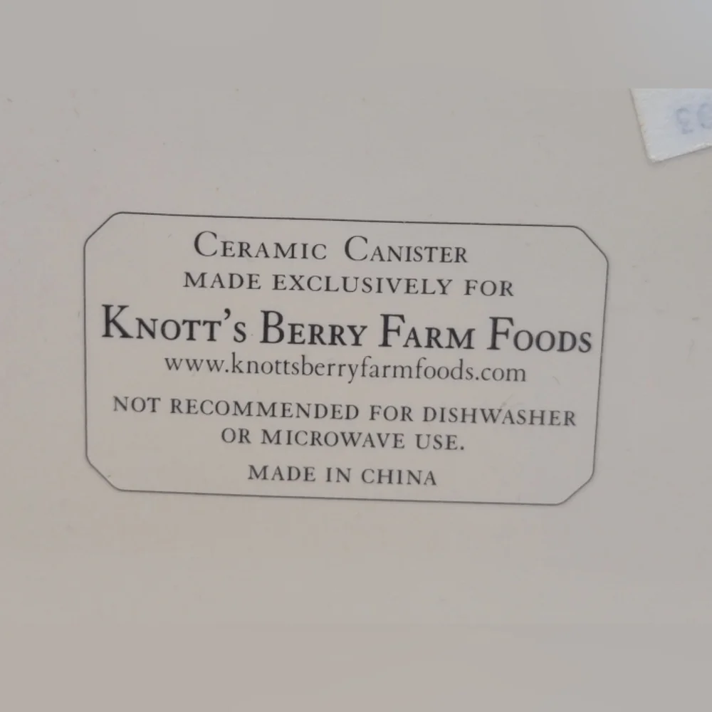 Vintage Knott's Berry Farm Ceramic Canister Cookie Jar Tilted Lid Gold Trim